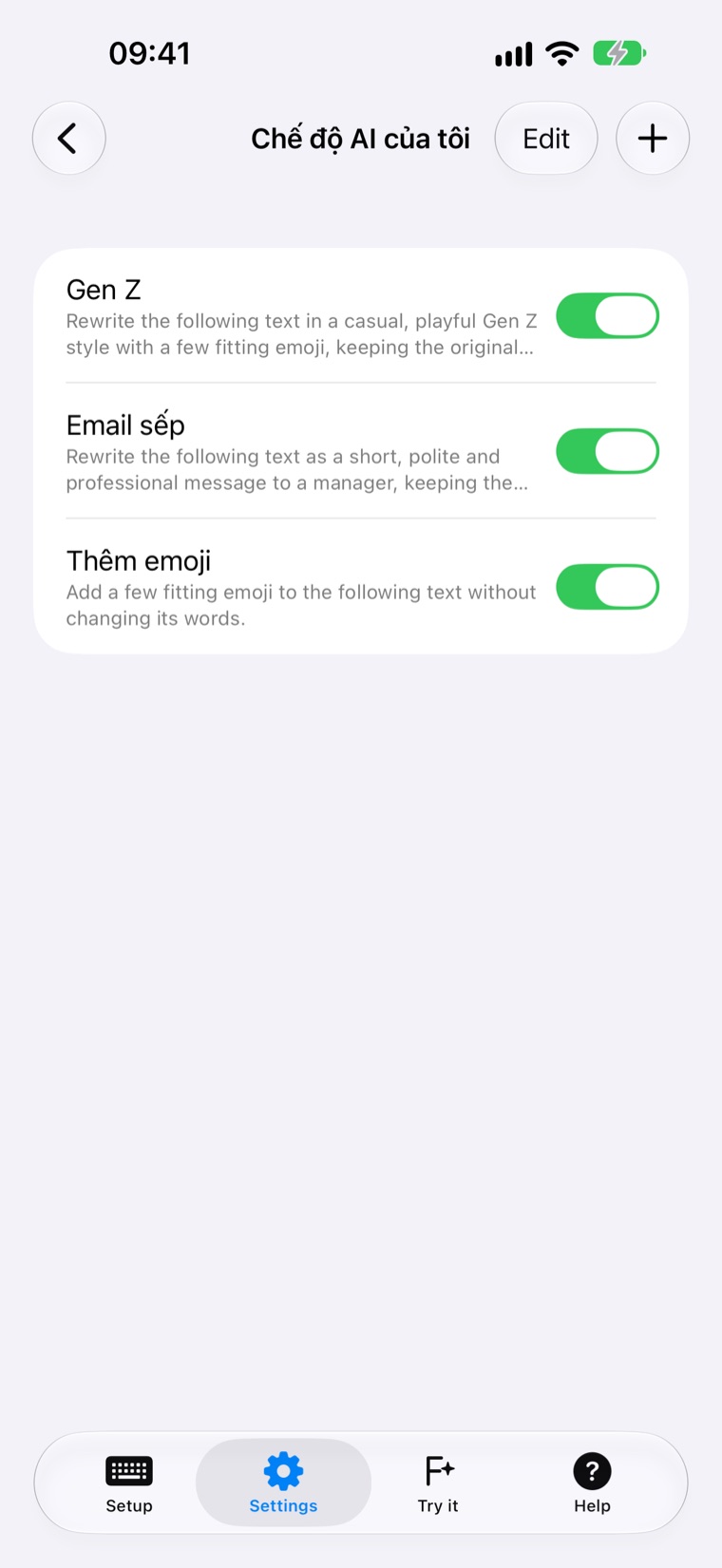 Custom AI modes list